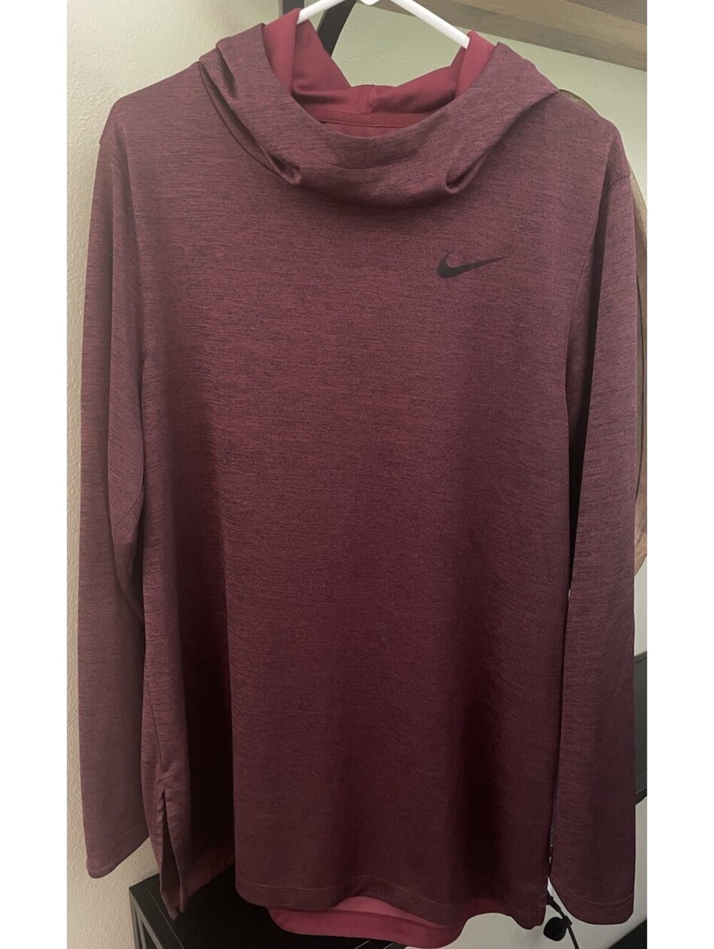 Men’s Nike Running Dri Fit Long Sleeve Pullover Cowl Neck Shirt Size XL Red
